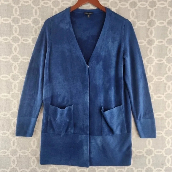 Eileen Fisher 100% Merino Wool Button Blue Tie Dye Cardigan Sweater XS/ TP - Picture 1 of 10